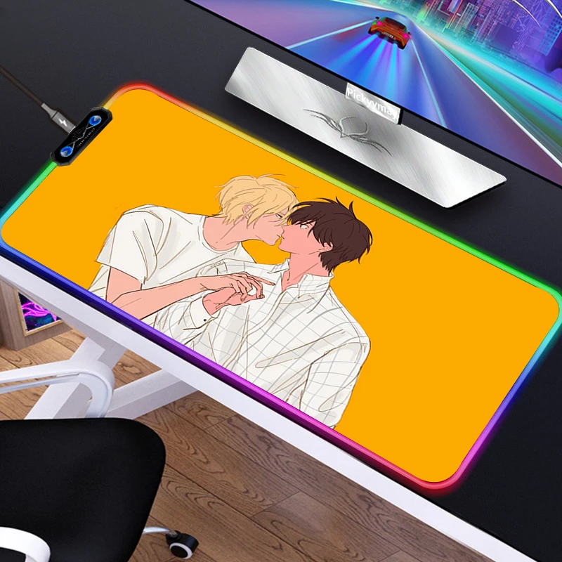 Banana Fish Mouse pad RGB PC Gamer Computer Laptop Anime Keyboard Mouse Mat Luminous Large Mousepad 24 - Banana Fish Store