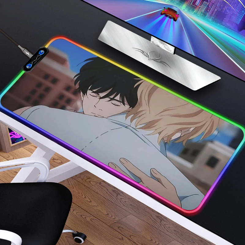 Banana Fish Mouse pad RGB PC Gamer Computer Laptop Anime Keyboard Mouse Mat Luminous Large Mousepad - Banana Fish Store