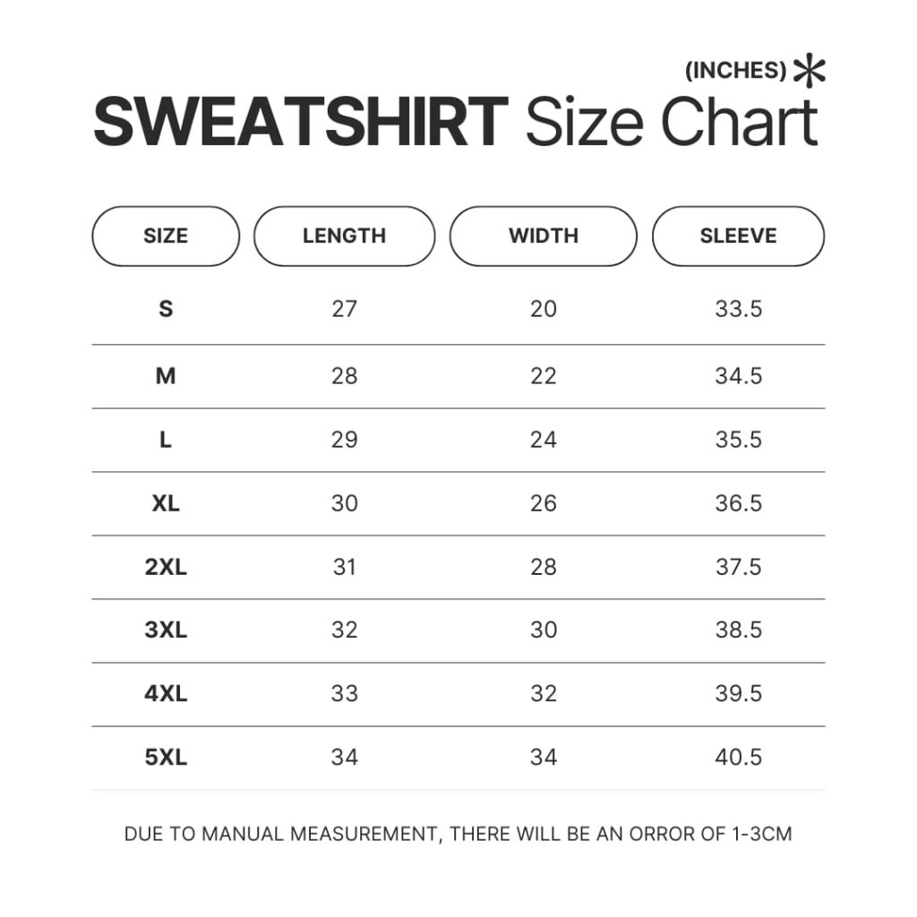 Sweatshirt Size Chart - Banana Fish Store